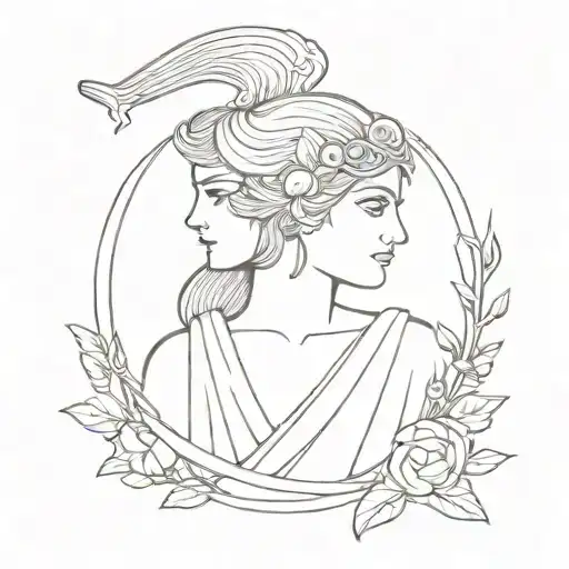 A minimalist tattoo design of the Greek goddess Athena holding a book, symbolizing wisdom and knowledge tattoo design idea