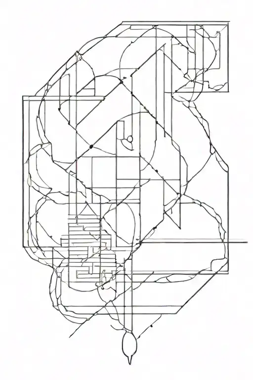 Architectural blueprint with Persian calligraphy intertwined tattoo design idea
