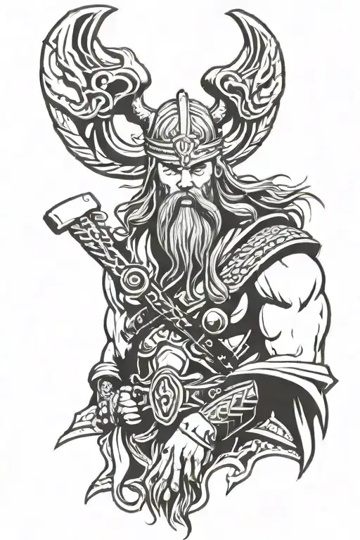 Thor viking with beard tattoo design idea