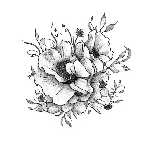bouquet of May, April and march birthflowers tattoo design idea