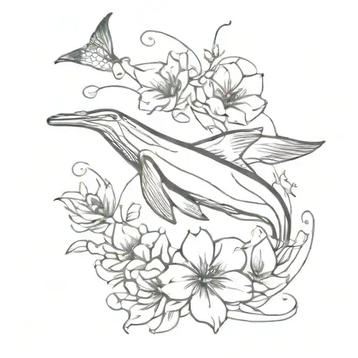 humpback with flowers tattoo design idea