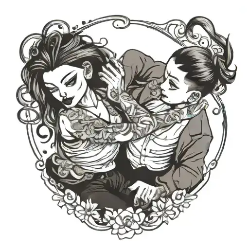 girl dipping guy in dance tattoo design idea
