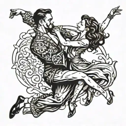 guy dipping girl in dance tattoo design idea