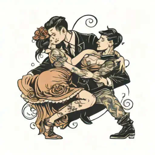 couple dipping each other while dancing  tattoo design idea