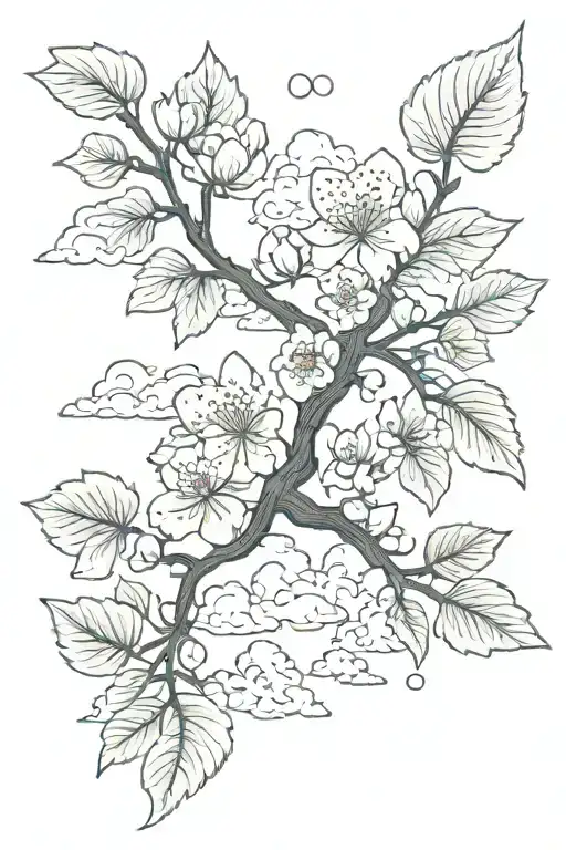 Cloud Japanese Leafs Cherry Blossom tattoo design idea