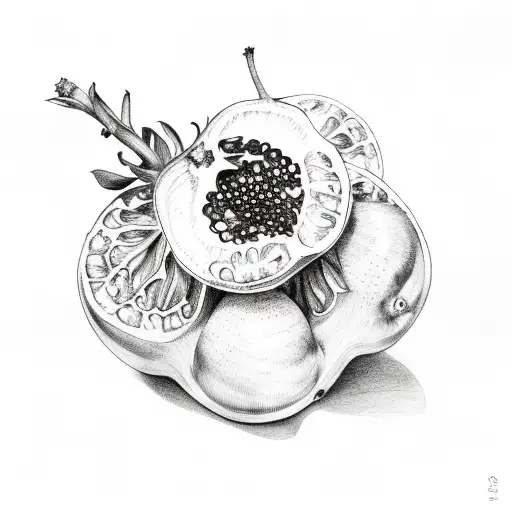 Pomegranates and Hyacinth flowers tattoo design idea