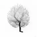 a big leafless tree with leafs falling tattoo design idea