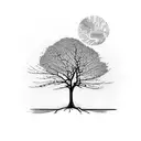 a big leafless tree with leafs falling tattoo design idea