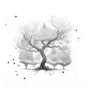 a big leafless tree with leafs falling tattoo design idea