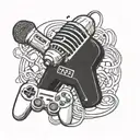 A tattoo design featuring a microphone and a controller intertwined, symbolizing your love for rap music and video games tattoo design idea