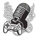 A tattoo design featuring a microphone and a controller intertwined, symbolizing your love for rap music and video games tattoo design idea
