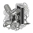 A tattoo design featuring a microphone and a controller intertwined, symbolizing your love for rap music and video games tattoo design idea