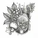 A surreal tattoo design combining elements of Juice WRLD's album covers with festival vibes, showcasing your passion for music and festivals tattoo design idea