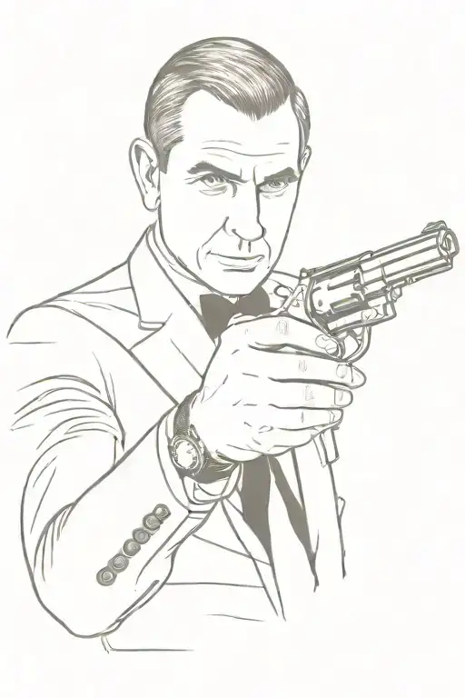 James bond holding a revolver and playing cards tattoo design idea