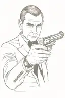 James bond holding a revolver and playing cards tattoo design idea