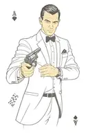 James bond holding a revolver and playing cards tattoo design idea