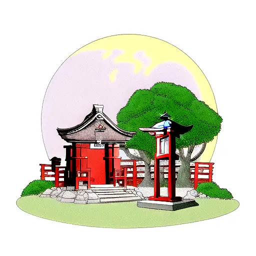 Moon and japanese shrine  tattoo design idea