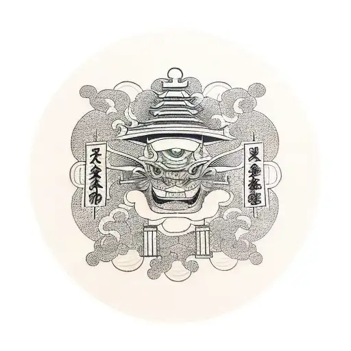 shrine with signs tattoo design idea