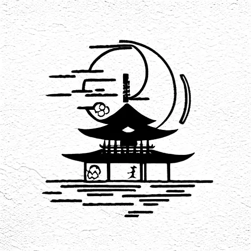 Moon and japanese shrine  tattoo design idea
