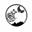 Moon and japanese shrine  tattoo design idea