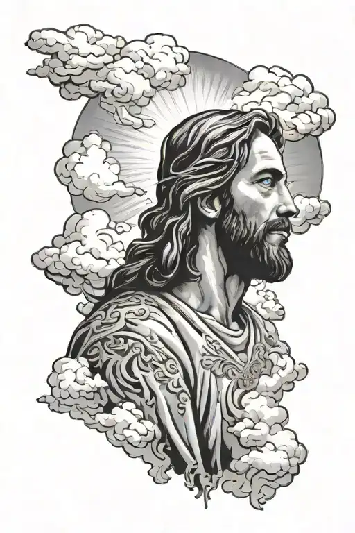 jesus praying in clouds floating tattoo design idea