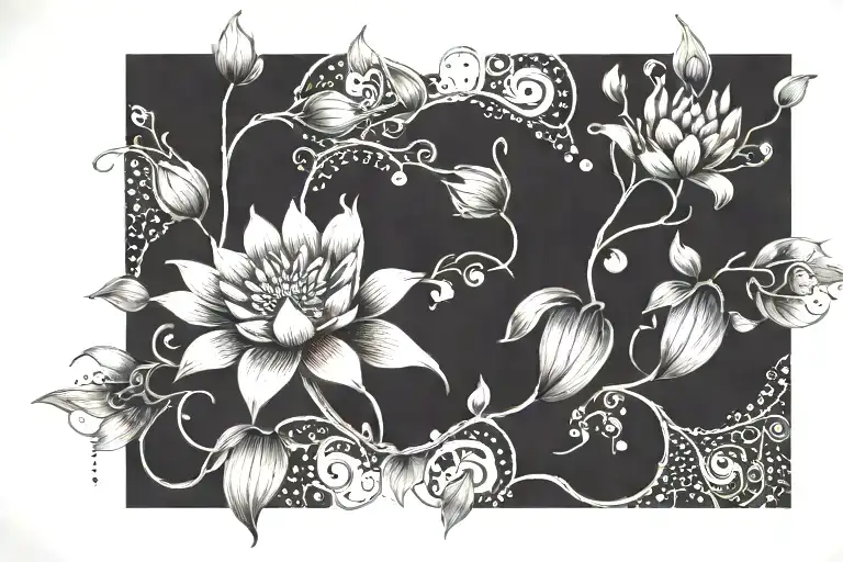 lotus vine with 7 hearts surrounded tattoo design idea