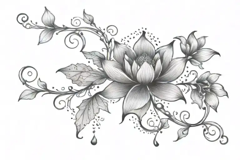 lotus vine with 7 hearts tattoo design idea
