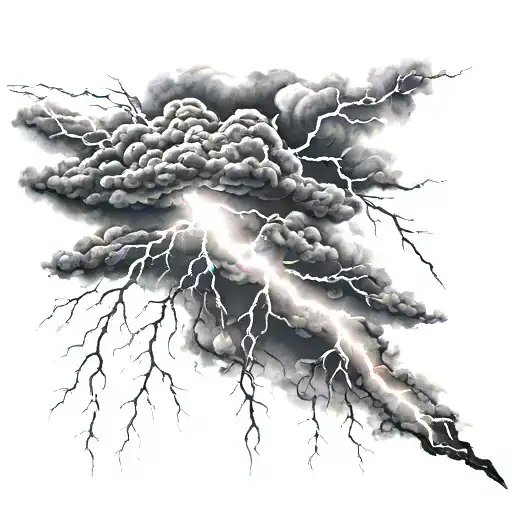 dark clouds, lightning, rain, storm  tattoo design idea