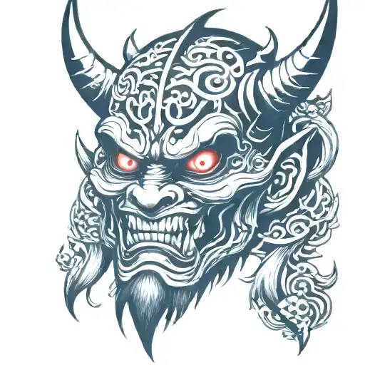 Japanese demon mask tattoo design idea