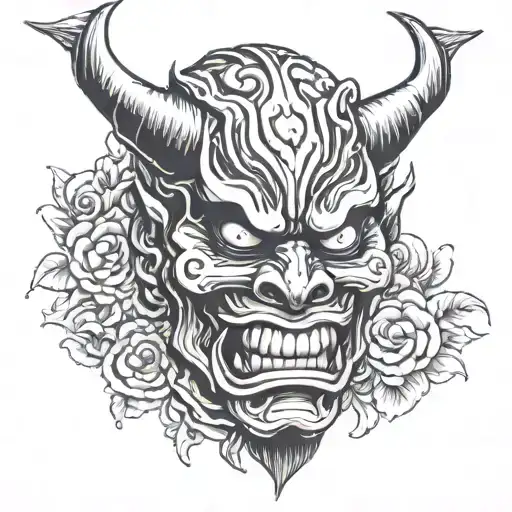 Japanese demon mask tattoo design idea