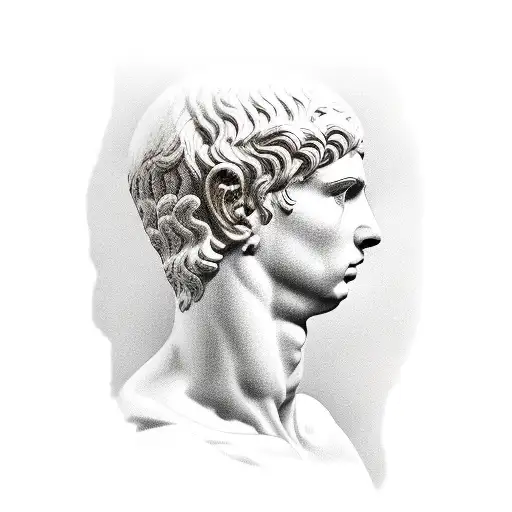 Augustus Caesar hyper realistic greek sculpture tattoo design idea