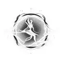 A dynamic composition of a dancing figure surrounded by a swirling vortex of love, in blackwork style tattoo design idea