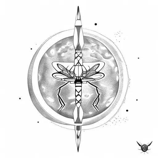 Moon arrow simple tree dragonfly lotus planets tattoo design idea