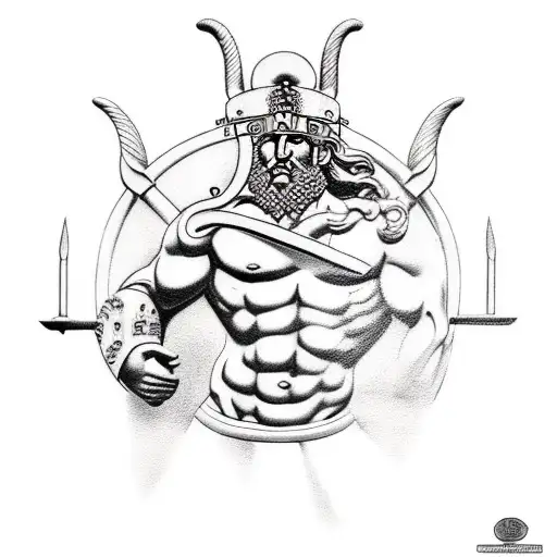 Greek god Zeus with Spartans fighting  tattoo design idea