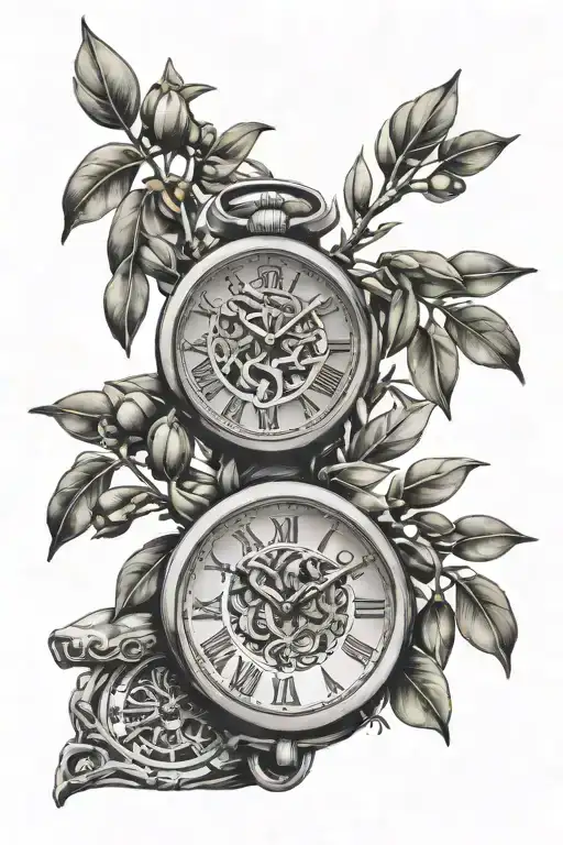 olive tree heart broken watch surrounded tattoo design idea