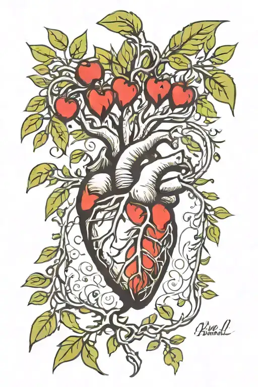 bleadin heart hanging from olive tree roots tattoo design idea