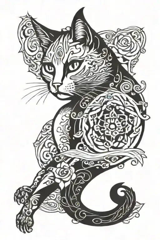 Gothic, Wicca, shoulder design tattoo with black cat for a woman tattoo design idea