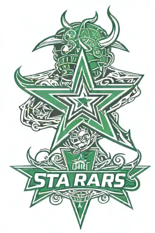 Dallas Stars logo with long bull horns in the background tattoo design idea