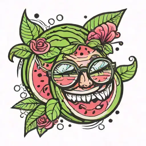 Watermelon smiling sunglasses tattoo design idea