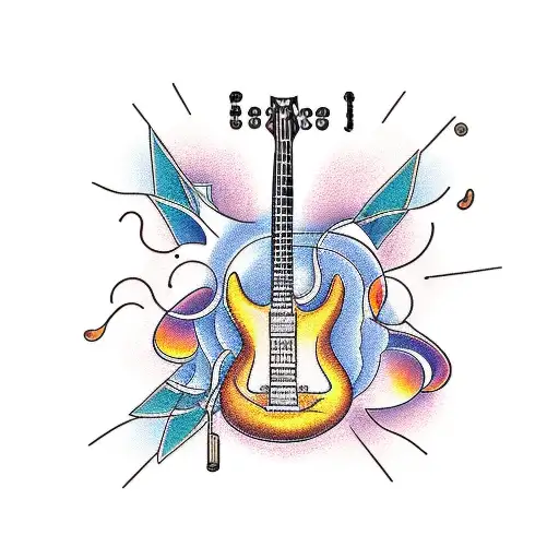 guitar fretboard on the sine starting from neck to above hip, minimalist , artistic tattoo design idea