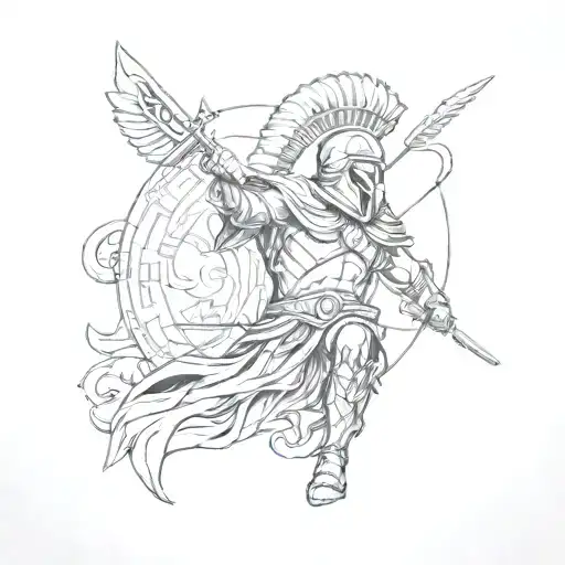 Design a tattoo showcasing the strength of Sparta with subtle references to Greek gods tattoo design idea