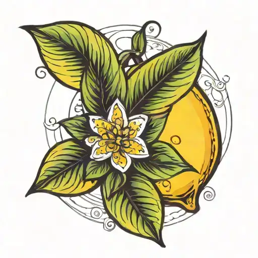 lemon with leaf  tattoo design idea