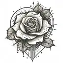 A heart-shaped target with bullet holes forming a rose pattern tattoo design idea