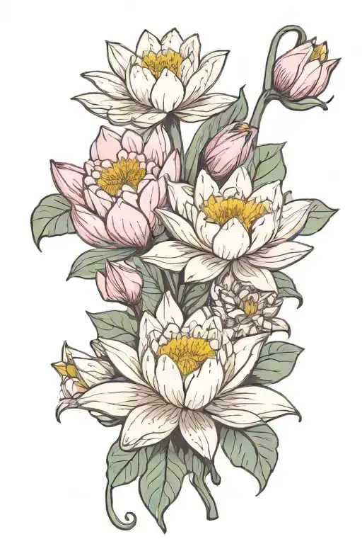 water lily and daffodil flowers tattoo design idea