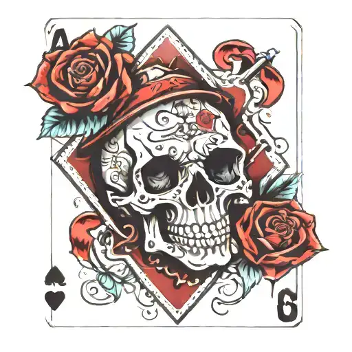 playing card and skull  tattoo design idea