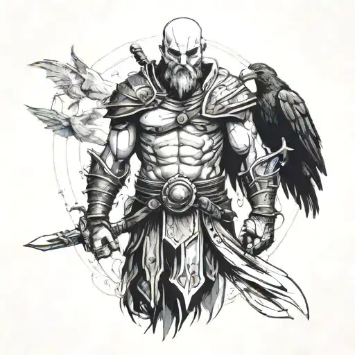 Kratos  wyth armor and raven tattoo design idea
