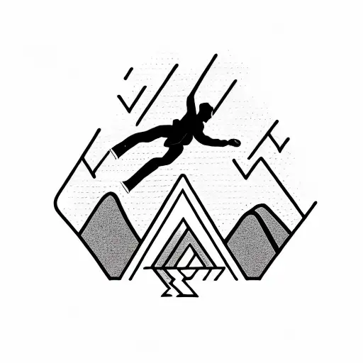 a man climbing and a man diving. thin lines minimalista. black and white tattoo design idea