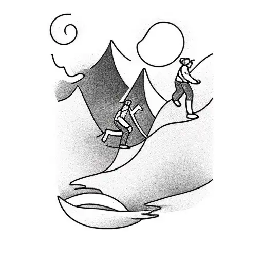 a man climbing and a man diving. thin lines minimalista. black and white tattoo design idea