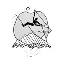 a man climbing and a man diving. thin lines minimalista. black and white tattoo design idea