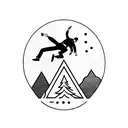 a man climbing and a man diving. thin lines minimalista. black and white tattoo design idea
